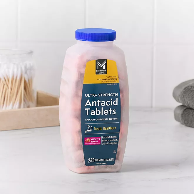 Viên Nhai Hỗ Trợ Giảm Ợ Nóng Và Khó Tiêu Member's Mark Ultra Strength Antacid - 2 Hộp X 265 Viên