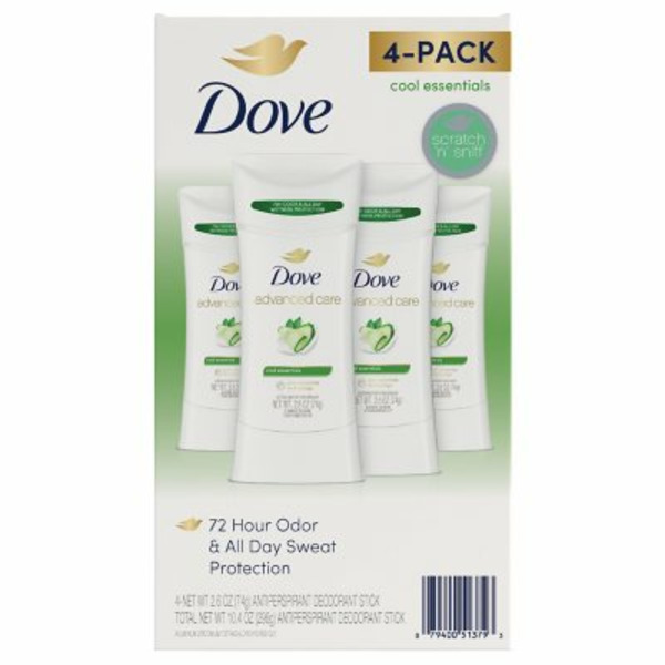 Lăn Khử Mùi  Dove Antiperspirant Deodorant Cool Essentials  – Hộp 4 Thanh