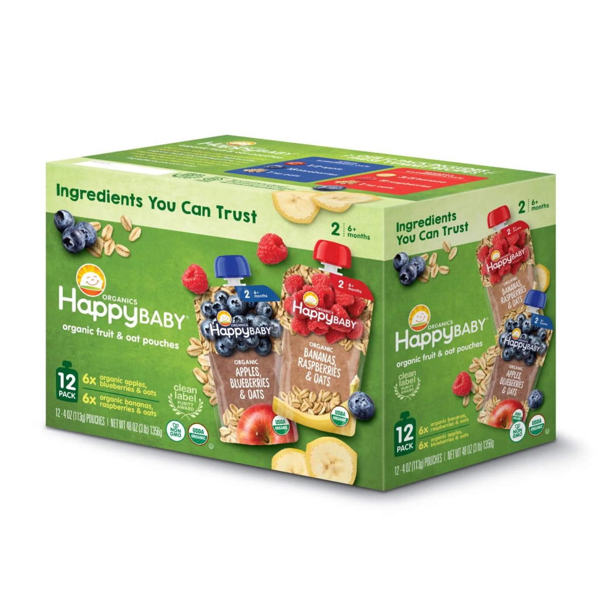 Thức Ăn Dặm Hữu Cơ HappyBABY Organics Clearly Crafted Fruit & Veggie Pouches Variety Pack Cho Bé Từ 6 Tháng - Thùng 12 Túi X 113g