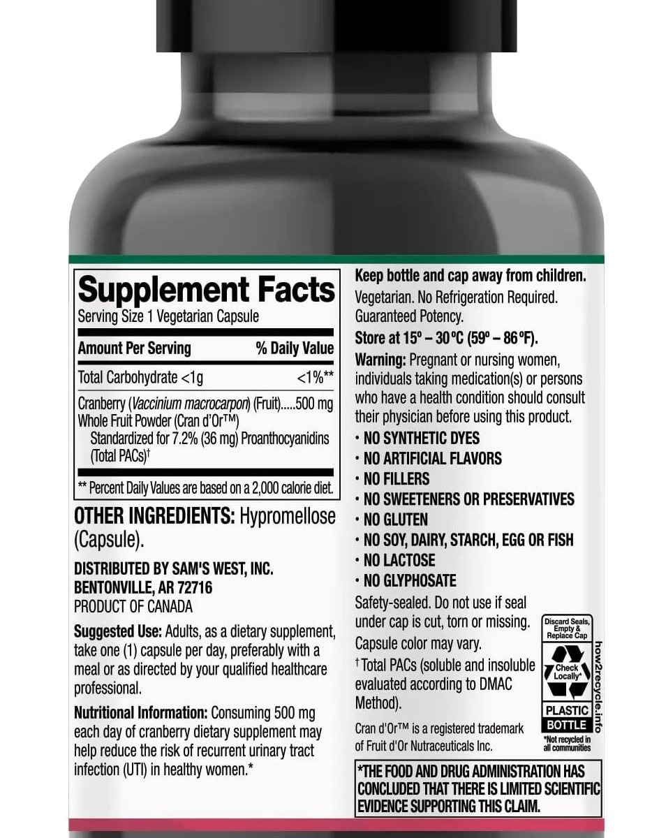 Viên Uống Member's Mark Cranberry Clinical Strength 500mg – Hộp 150 Viên