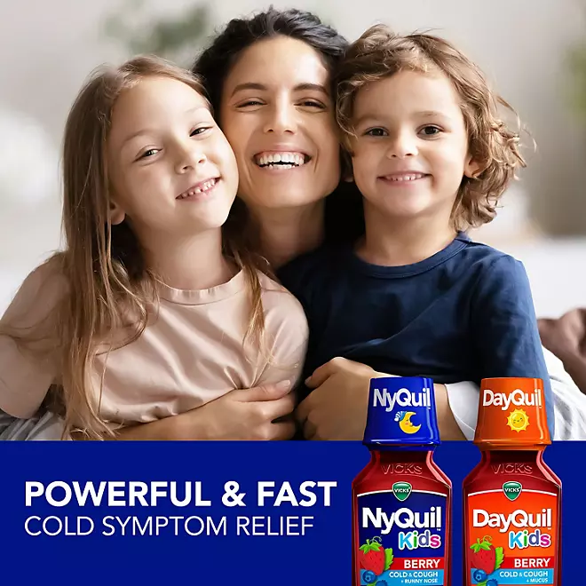 Siro Hỗ Trợ Giảm Triệu Chứng Cảm Lạnh & Ho Cho Trẻ Vicks DayQuil & NyQuil Kids – 2 Chai Ngày, 1 Chai Đêm X 236ml