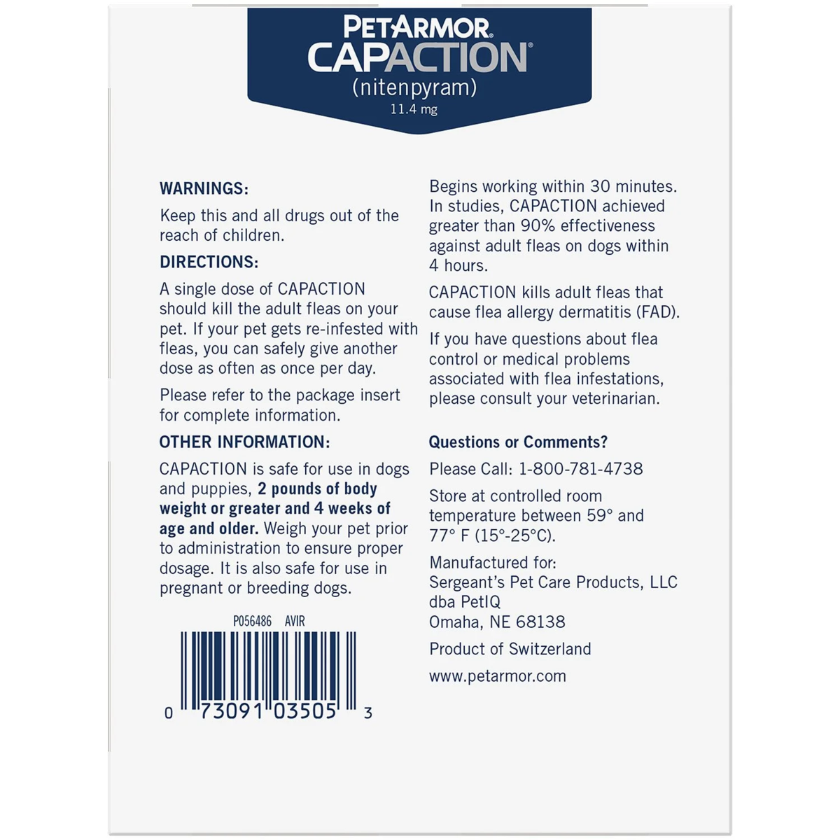 Viên Uống Trị Bọ Chét PetArmor CapAction Cho Chó 0,9 – 11,3 kg. – Hộp 12 Viên
