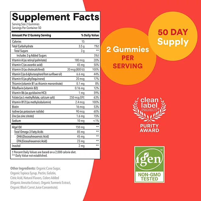 Kẹo Dẻo Hỗ Trợ Sức Khỏe Toàn Diện Cho Trẻ SmartyPants Kids Multivitamin & Omega –  Hộp 100 Viên