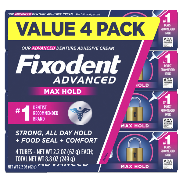 Keo Dán Răng Giả Fixodent Advanced Max Hold - 4 Tuýp X 62g
