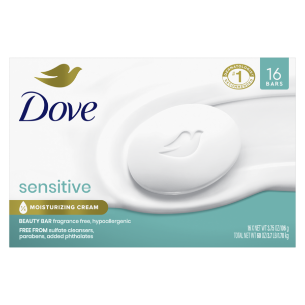 Xà Phòng Dưỡng Ẩm Cho Da Nhạy Cảm Dove Beauty Bar Sensitive Skin - Hộp 16 Thanh X 106g