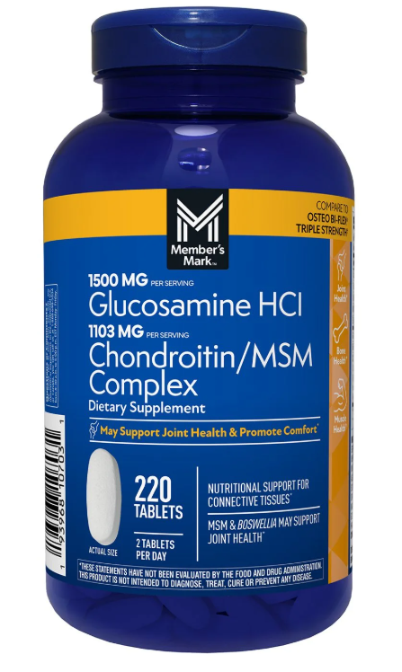 Viên Uống Hỗ Trợ Xương Khớp Member’s Mark Triple Strength Glucosamine HCl & Chondroitin/MSM Complex – 220 Viên