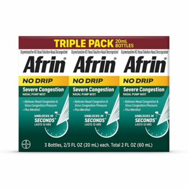 Xịt Mũi Hỗ Trợ Thông Mũi, Giảm Nghẹt Mũi Afrin No Drip Severe Congestion - 3 chai X 20ml