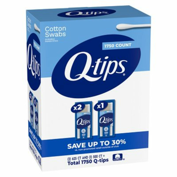 Tăm Bông 100% Bông Tự Nhiên Q-tips Cotton Swabs - Hộp 3 Gói (Tổng 1750 Tăm Bông)