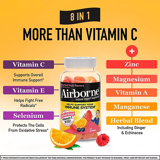 Kẹo Dẻo Bổ Sung Vitamin C Airborne Immune Support –  Hộp 75 Viên
