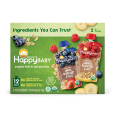 Thức Ăn Dặm Hữu Cơ HappyBABY Organics Clearly Crafted Fruit & Veggie Pouches Variety Pack Cho Bé Từ 6 Tháng - Thùng 12 Túi X 113g