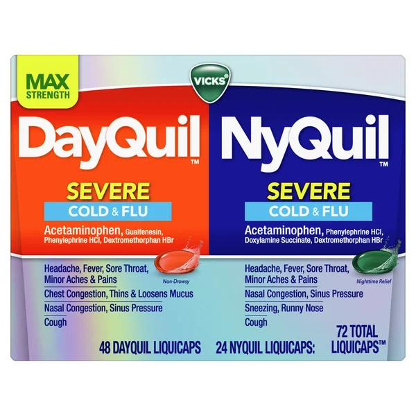 Viên Uống Giảm Triệu Chứng Cảm Lạnh Ngày Và Đêm Vicks NyQuil & DayQuil LiquiCaps - Hộp 72 Viên