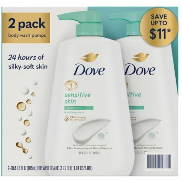 Sữa Tắm Cho Da Nhạy Cảm Dove Sensitive Skin Hypoallergenic Body Wash - 2 Chai X 905ml