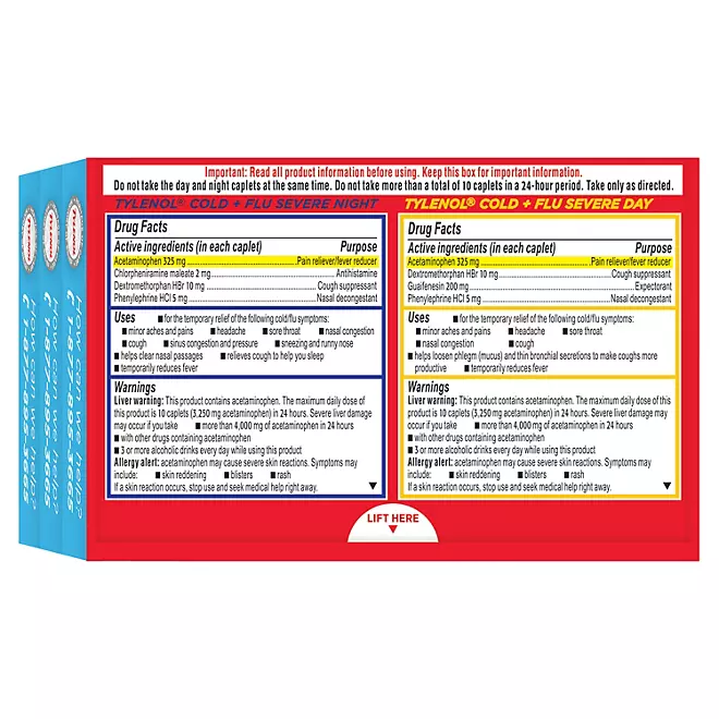 Viên Uống Hỗ Trợ Giảm Triệu Chứng Cảm Lạnh & Cúm Tylenol Cold + Flu Severe Day & Night – Set 72 Viên (48 Viên ngày & 24 Viên Đêm)
