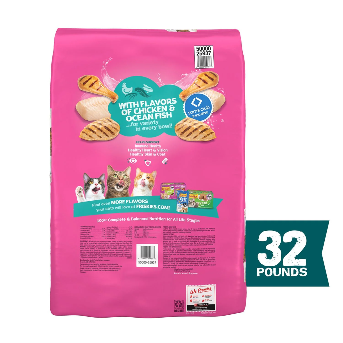 Friskies Land & Sea Adventures, Chickn and Ocean Fish Flavored, Adult Dry Cat Food, 32 lbs.