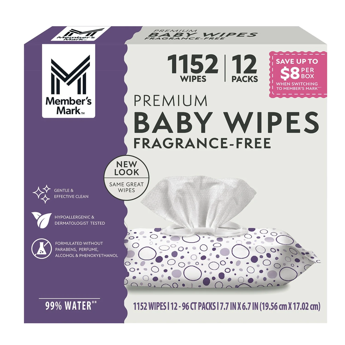 Khăn Ướt Member's Mark Premium Baby Wipes Fragrance Free - Hộp 12 Gói (Tổng 1152 Khăn)