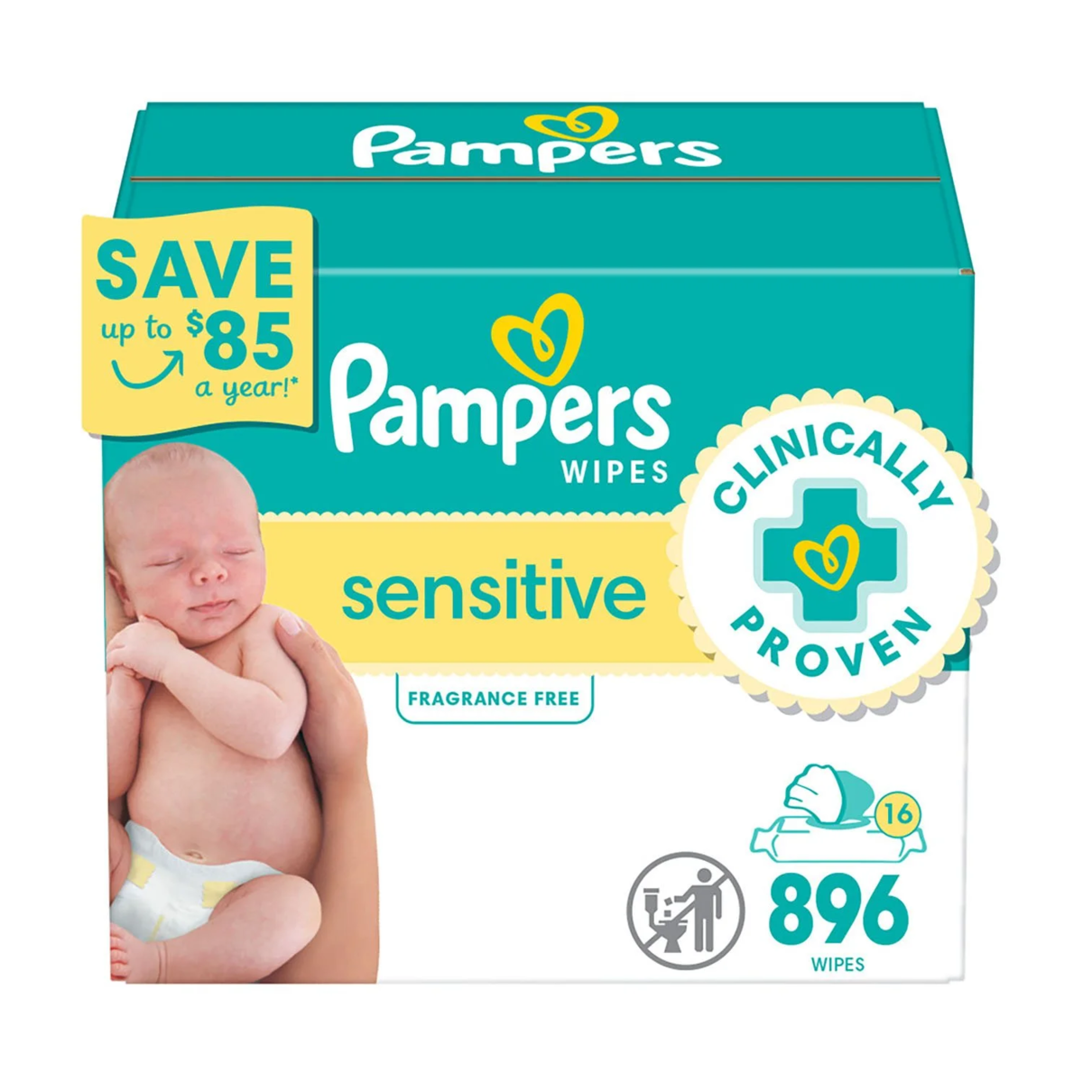 Khăn Ướt Pampers Sensitive Baby Wipes Fragrance Free - Hộp 16 Gói (Tổng 896 Khăn)