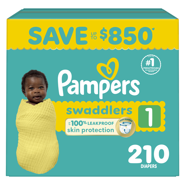Tã Pampers Swaddlers Newborn Diapers Size 1 Cho Bé 3-6kg - Gói 210 Miếng