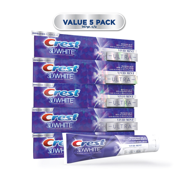 Kem Đánh Răng Làm Trắng Crest 3D White Vivid Mint Ultra Whitening Toothpaste - 5 Tuýp X 147g