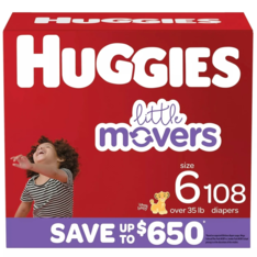 Huggies Little Movers Baby Diapers, Size 6, 108 ct