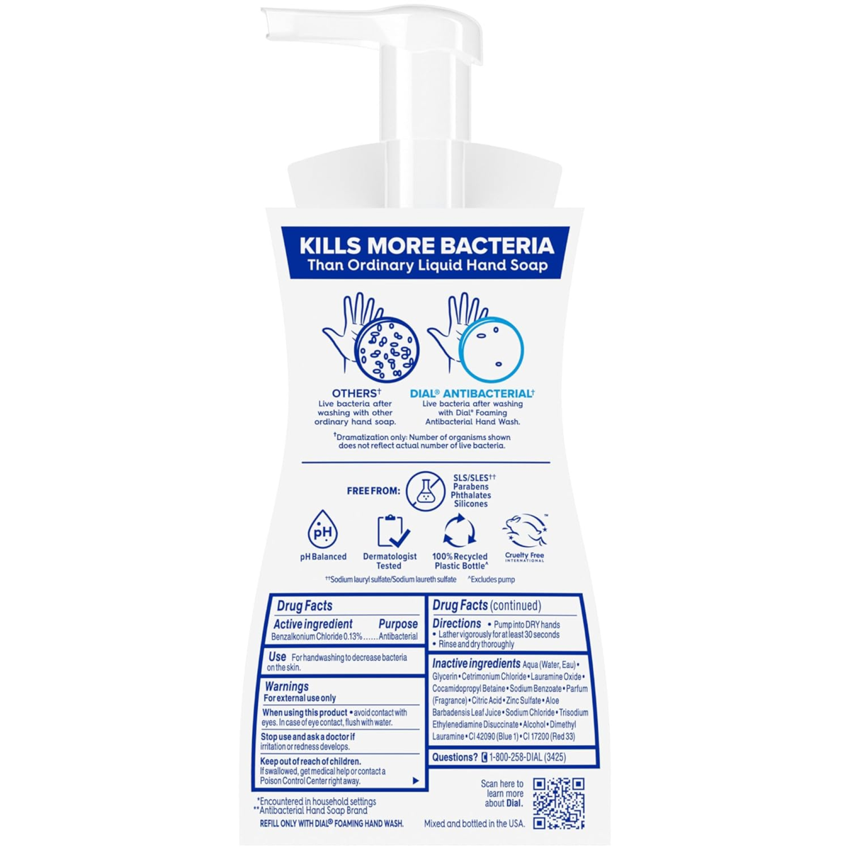 Xà Phòng Rửa Tay Tạo Bọt Kháng Khuẩn Dial Antibacterial Foaming Hand Soap Spring Water - 4 Chai X 221ml