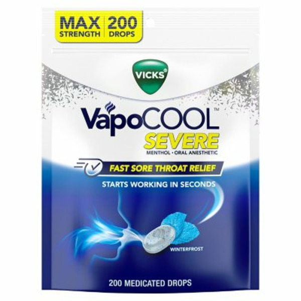 Viên Ngậm Hỗ Trợ Giảm Đau Họng & Giảm Ho Vicks VapoCOOL Severe –  Hộp 200 Viên