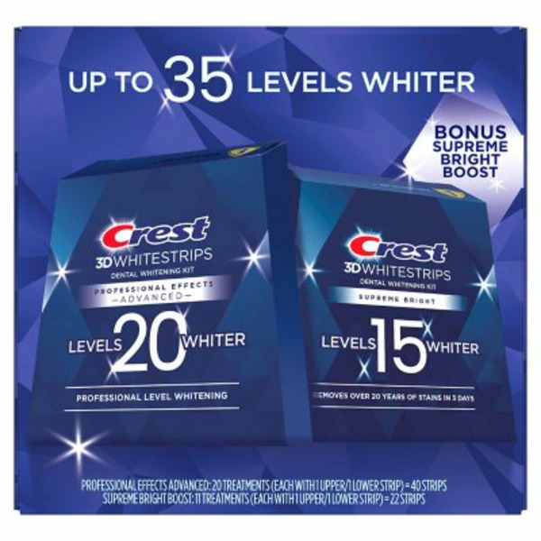 Bộ Miếng Dán Làm Trắng Răng Crest 3D Whitestrips Professional Effects & Supreme Bright - 31 Lần Dùng
