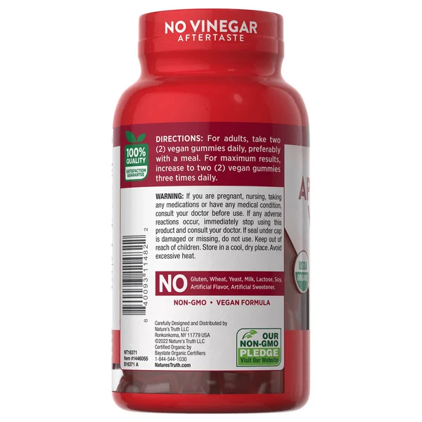 Kẹo Dẻo Giấm Táo Nature's Truth USDA Organic Apple Cider Vinegar 500 mg – Hộp 120 Viên