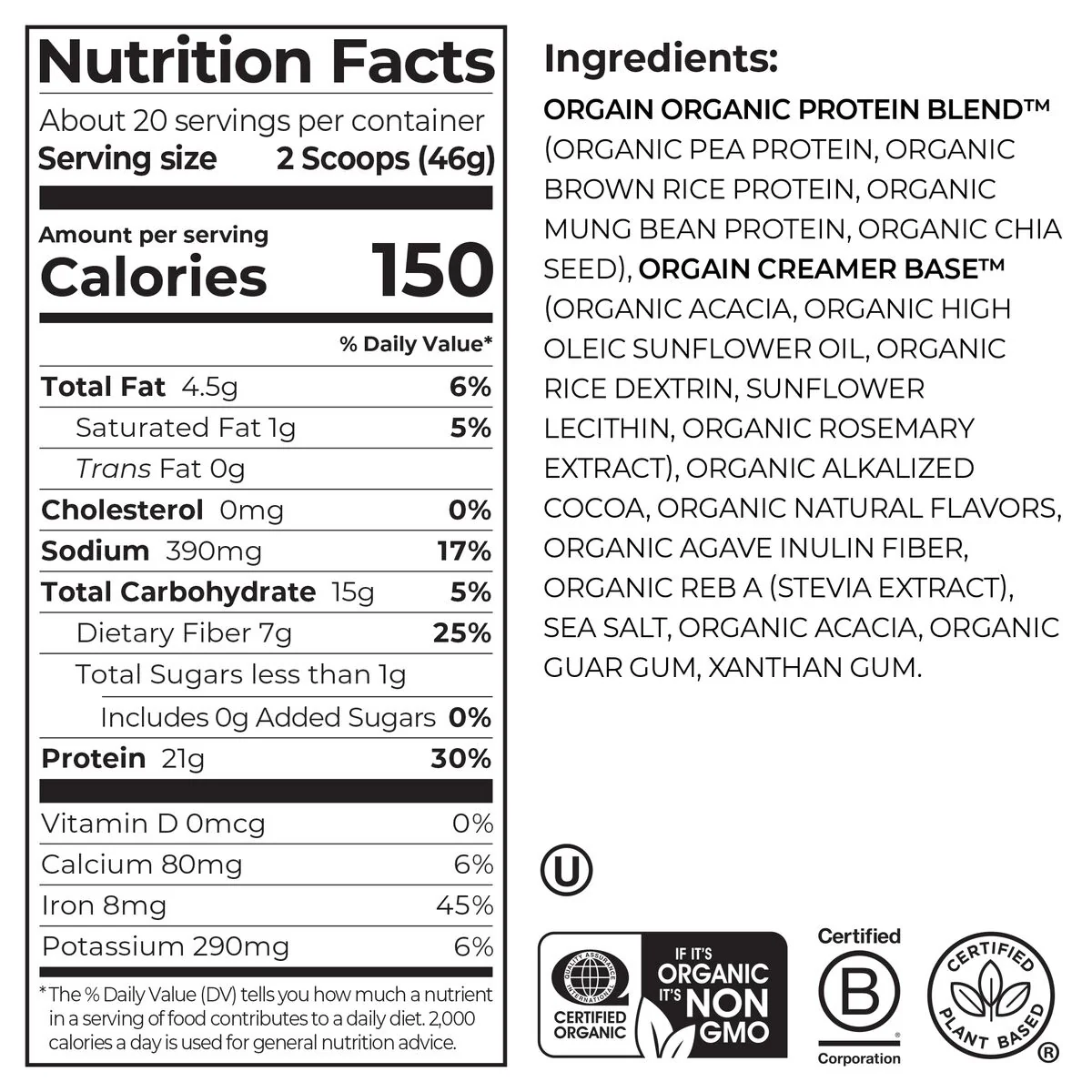 Bột Protein Thực Vật Orgain Organic Hương Chocolate Fudge – Hộp 1243g