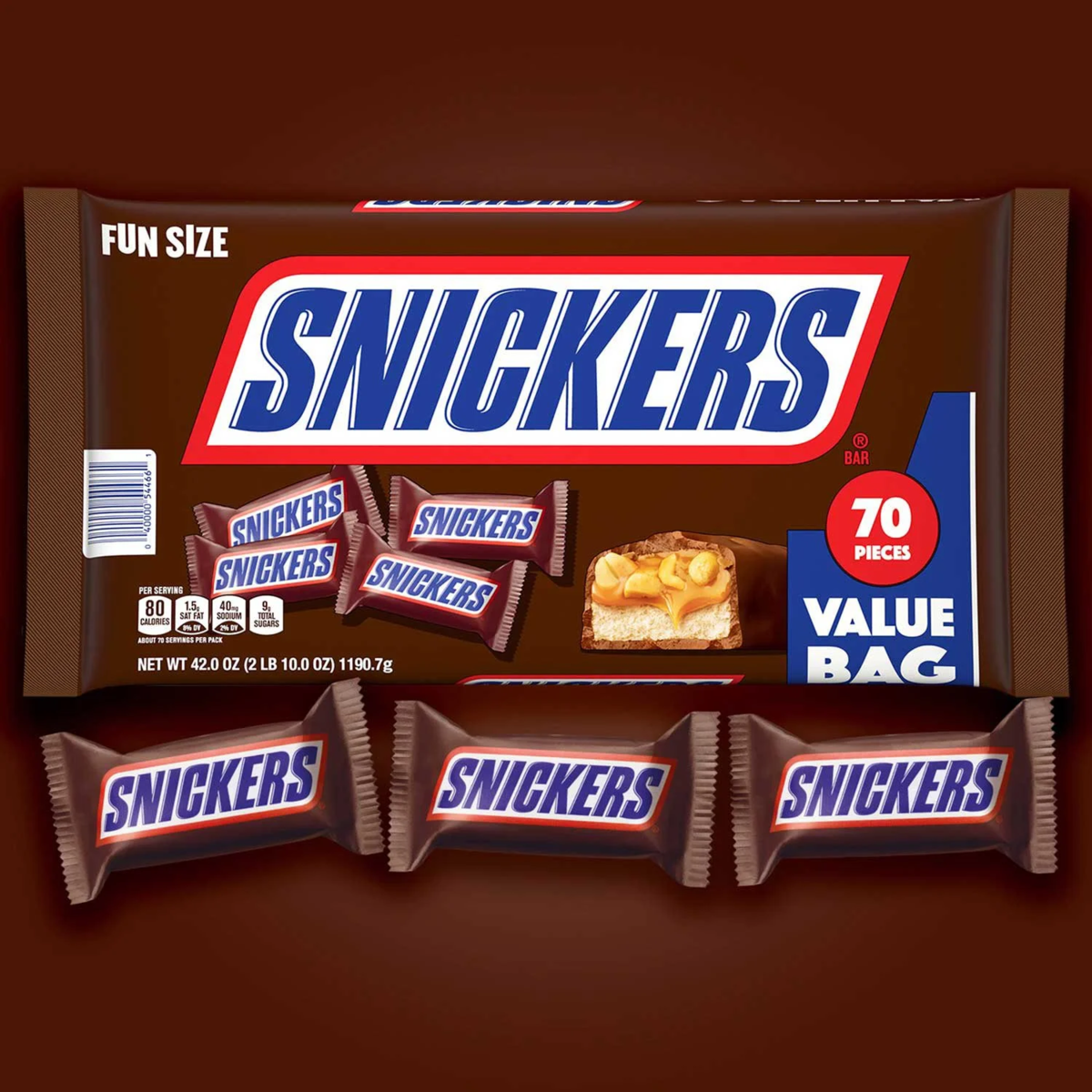 Kẹo SNICKERS Milk Chocolate Easter Candy Bars, Fun Size - Túi 70 Viên