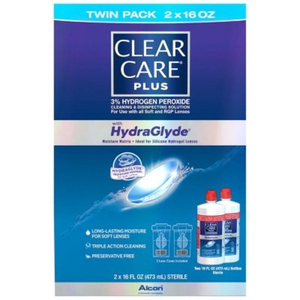 Dung Dịch Ngâm Kính Áp Tròng Clear Care Plus with HydraGlyde – Hộp 2 Chai X 473ml