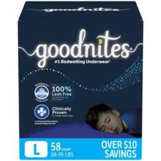 Quần Lót Ban Đêm Cho Bé Trai Từ 31-43kg Goodnites Boys' Nighttime Bedwetting Underwear Size Large (68-95 lbs) - Gói 58 Miếng