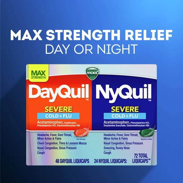 Viên Uống Giảm Triệu Chứng Cảm Lạnh Ngày Và Đêm Vicks NyQuil & DayQuil LiquiCaps - Hộp 72 Viên