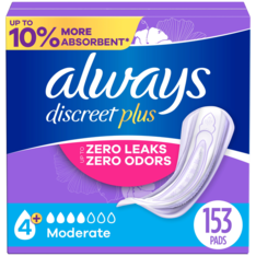 Băng vệ sinh Always Discreet Incontinence Pads Moderate Absorbency – Giải pháp bảo vệ tối ưu, thấm hút nhanh, khô thoáng suốt cả ngày - 153 ct.