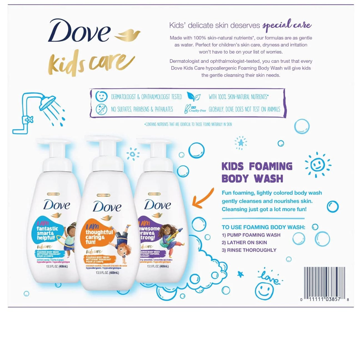 Sữa Tắm Tạo Bọt Dịu Nhẹ Cho Trẻ Em Dove Kids Care Foaming Body Wash - 3 Chai X 400ml