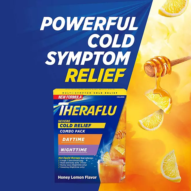 Bột Uống Hỗ Trợ Giảm Triệu Chứng Cảm Lạnh Theraflu Nighttime Severe Cold – Hộp 24 Gói (18 Gói Ngày & 6 Gói Đêm)
