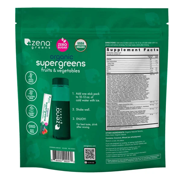 Bột Rau Củ Hữu Cơ Zena USDA Organic Super Greens – Hộp 45 Gói