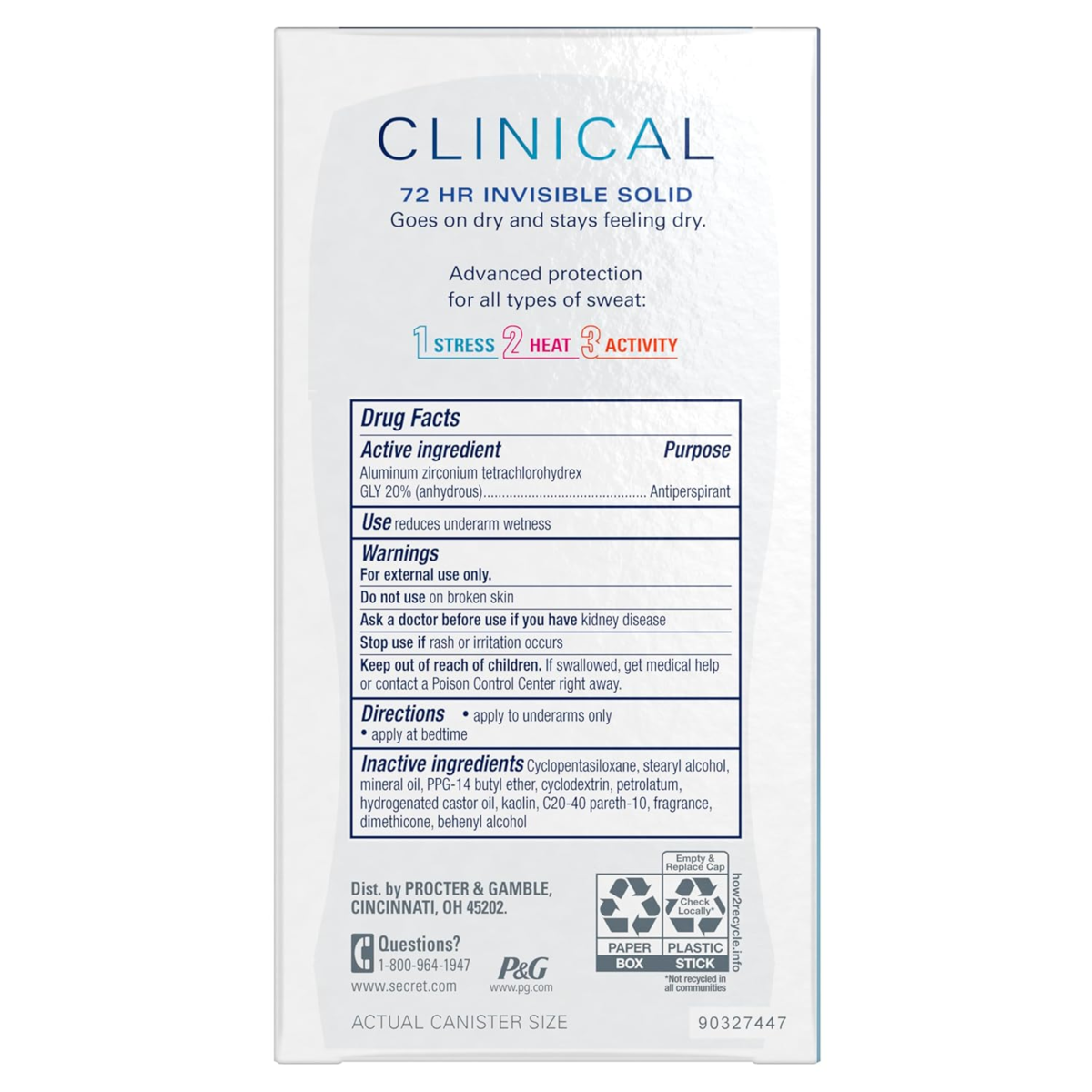 Lăn Khử Mùi Secret Clinical Strength Invisible Solid Antiperspirant Deodorant - Hộp 3 Thanh