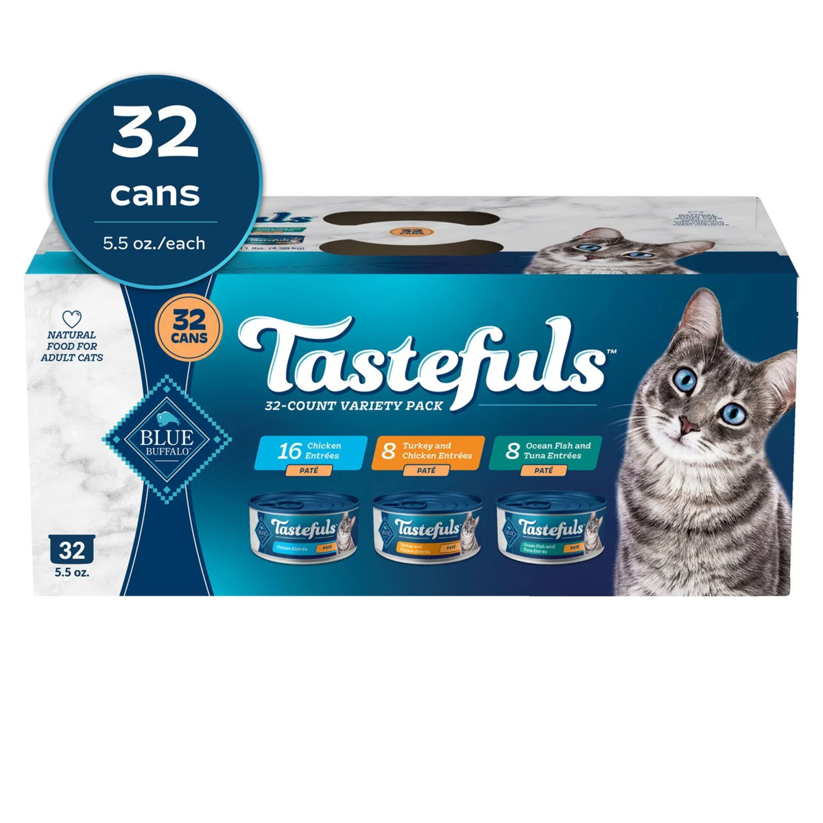 Thức Ăn Cho Mèo Blue Buffalo Tastefuls Variety Pack, Pate Wet Cat Food - Thùng 32 Lon
