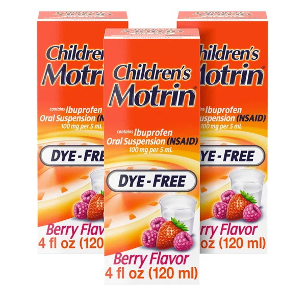  Siro Giảm Đau Và Hạ Sốt Cho Trẻ Em Motrin Children's Berry Flavor Dye-Free Ibuprofen Oral Suspension – 3 Chai X 120ml