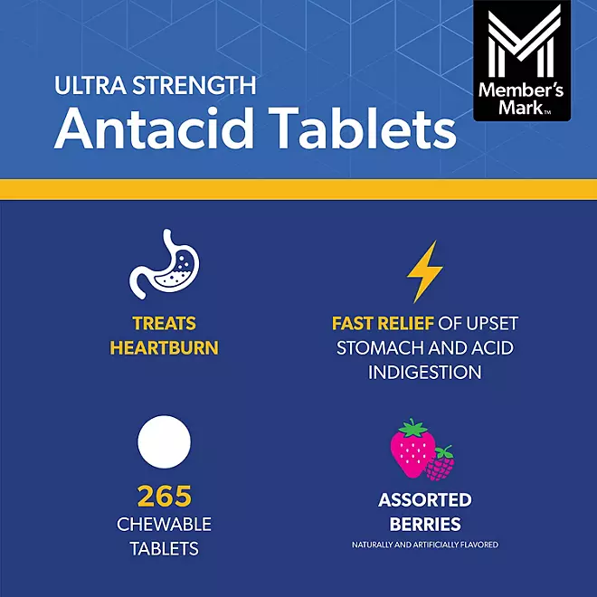 Viên Nhai Hỗ Trợ Giảm Ợ Nóng Và Khó Tiêu Member's Mark Ultra Strength Antacid - 2 Hộp X 265 Viên