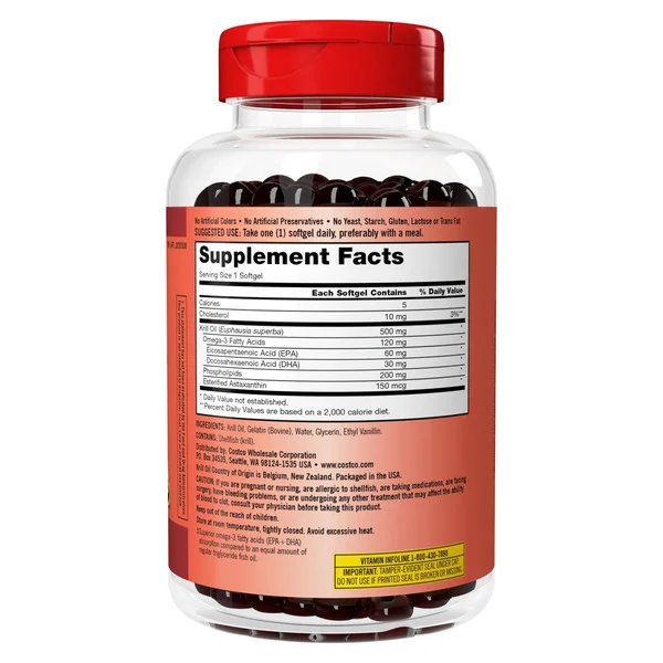 Viên Uống Dầu Nhuyễn Thể Kirkland Signature Krill Oil 500 mg – Hộp 180 Viên