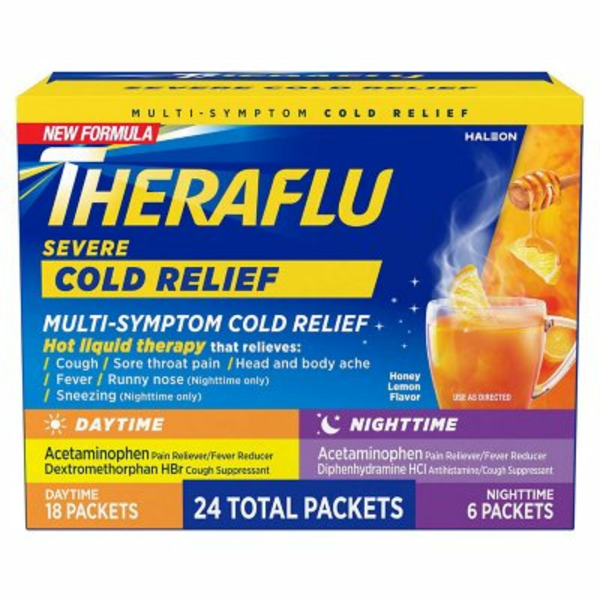 Bột Uống Hỗ Trợ Giảm Triệu Chứng Cảm Lạnh Theraflu Nighttime Severe Cold – Hộp 24 Gói (18 Gói Ngày & 6 Gói Đêm)