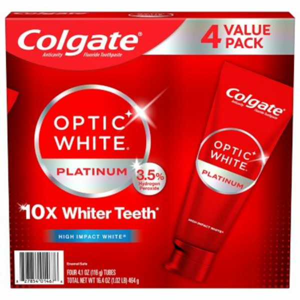 Kem Đánh Răng Làm Trắng Răng Colgate Optic White Platinum Teeth Whitening Toothpaste - 4 Tuýp X 116g