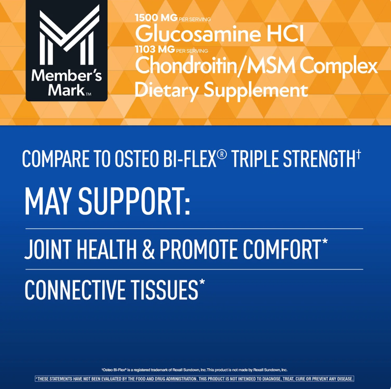 Viên Uống Hỗ Trợ Xương Khớp Member’s Mark Triple Strength Glucosamine HCl & Chondroitin/MSM Complex – 220 Viên