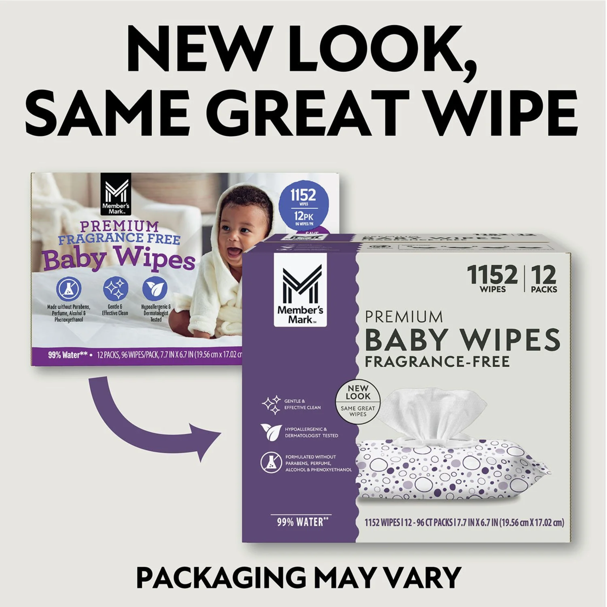 Khăn Ướt Member's Mark Premium Baby Wipes Fragrance Free - Hộp 12 Gói (Tổng 1152 Khăn)