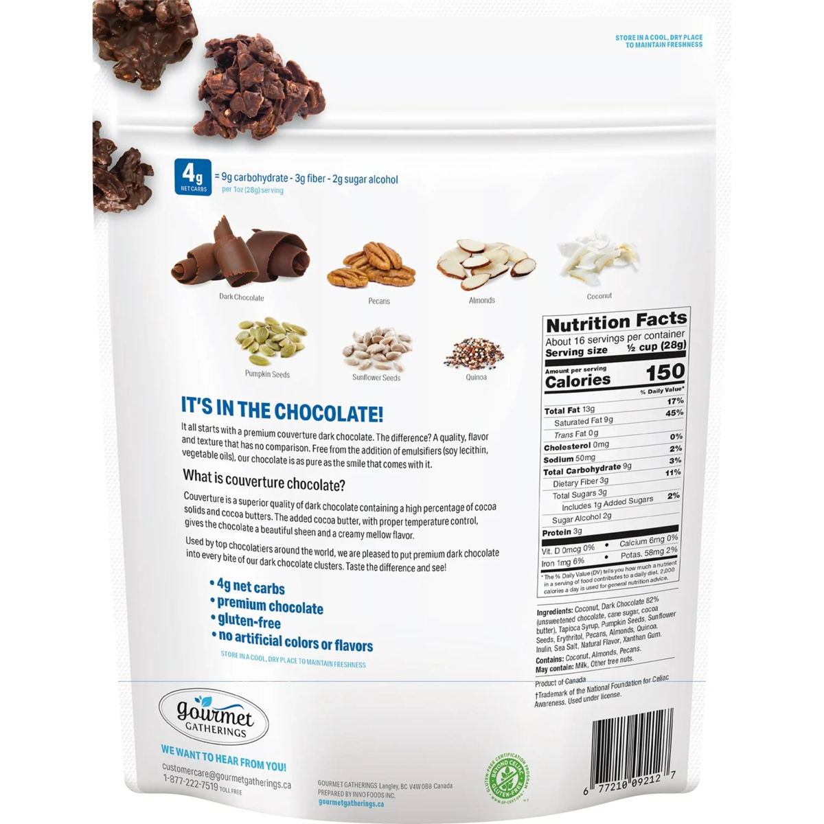 Hạt Tổng Hợp Bọc Socola Gourmet Gatherings Dark Chocolate Keto Cluster - Túi 454g