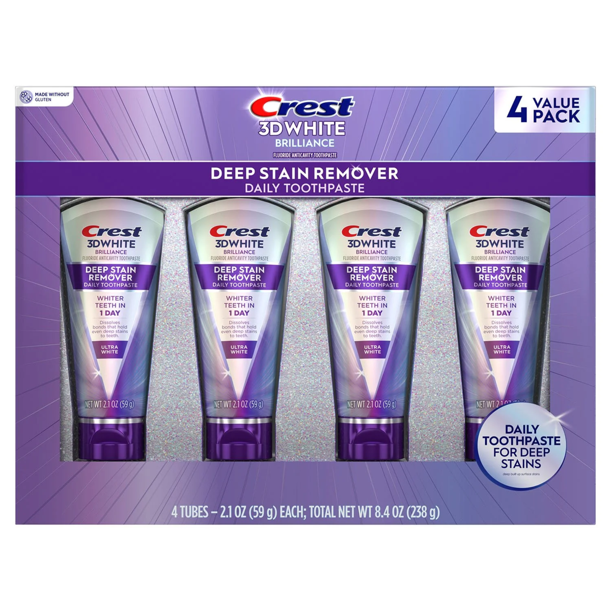Kem Đánh Răng Crest 3DWhite Brilliance Deep Stain Remover Toothpaste  - Set 4 Tuýp X 59g
