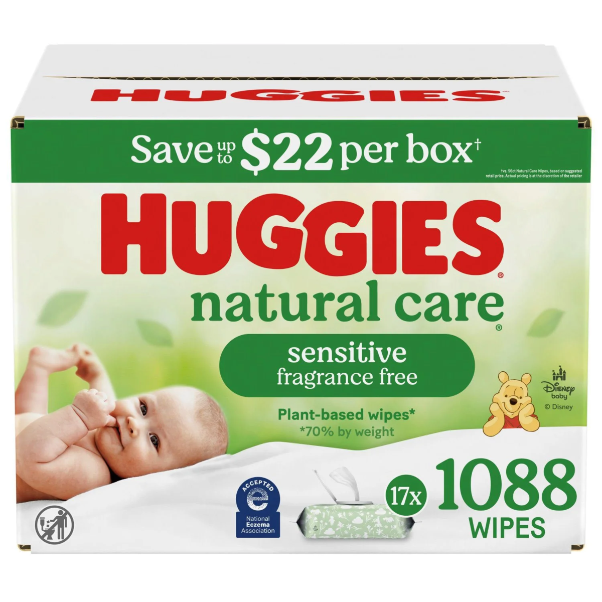 Khăn Ướt Huggies Natural Care Sensitive Baby Wipes Fragrance Free - Hộp 17 Gói (Tổng 1088 Khăn)