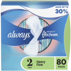 Băng Vệ Sinh Always Infinity FlexFoam Heavy Flow Với Flexi-Wings Không Mùi Size 2 - Hộp 80 Miếng