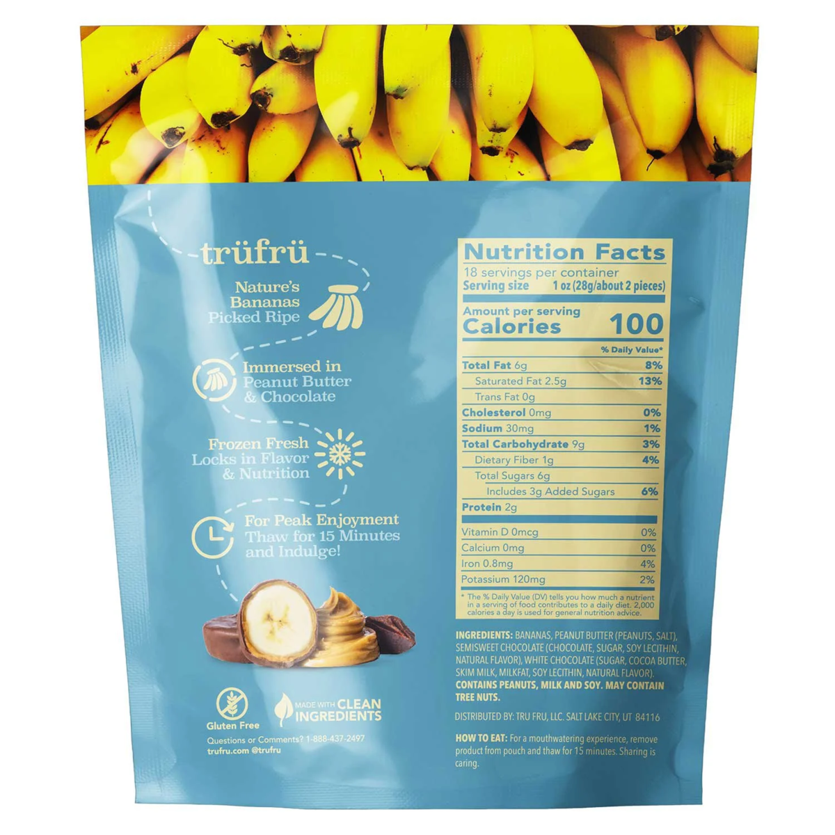 Tru Fru Bananas in Peanut Butter & Dark Chocolate, Frozen, 18 oz.